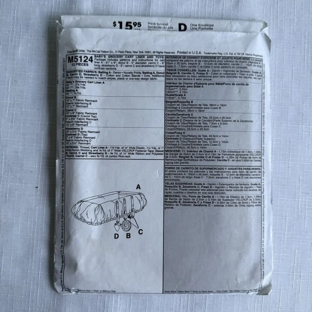 Shopping Cart Liner with Pocket and Toys 5124 Sewing Pattern Crafts UC